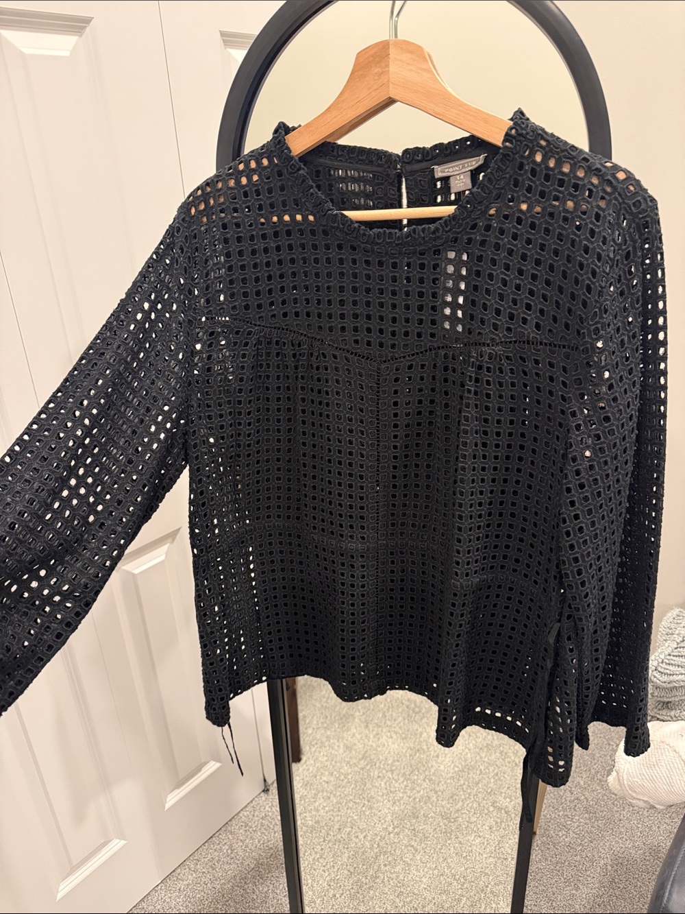 J crew / Point Sur Black Eyelet Crochet Long-Sleeve Top